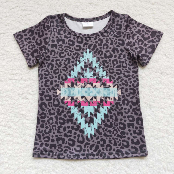 Aztec Leopard Print Girls Short Sleeve Top