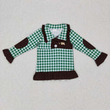 Duck Dog Green Plaid Brown Girls Long Sleeve Top