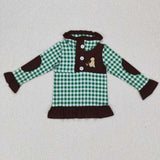 Duck Dog Green Plaid Brown Girls Long Sleeve Top