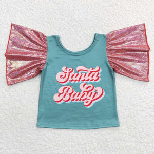 Santa Baby Red Satin Girls Christmas Top