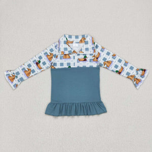 Duck Plaid Blue Polo Girls Long Sleeve Top