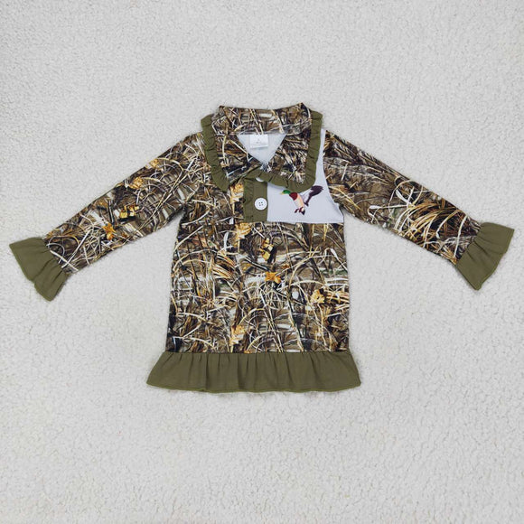 Duck Polo Jungle Hunting Ruffles Girls Long Sleeve Top