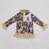 Dog Polo Jungle Hunting Ruffles Girls Long Sleeve Top