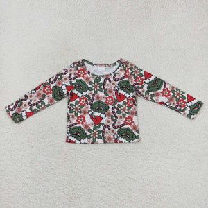 Cartoon Floral Red Girls Christmas Top