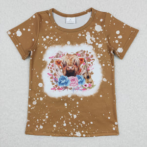 Highland Cow Brown Boys Short Sleeve Top