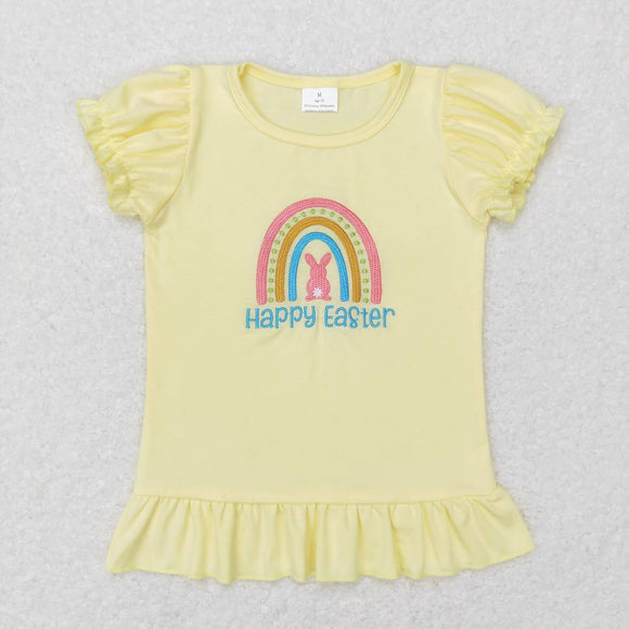 Happy Bunny Rainbow Yellow Ruffles Girls Easter Top