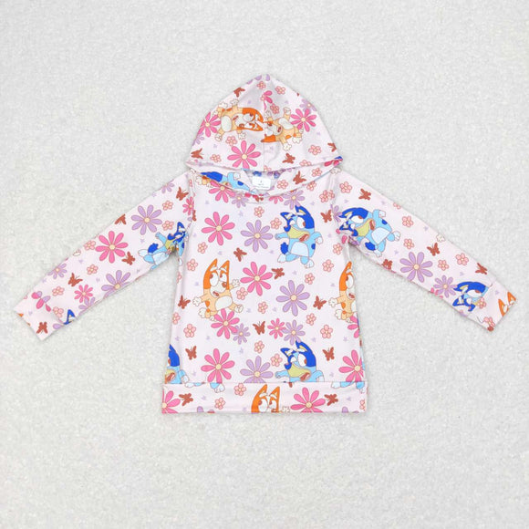 Cartoon Dogs Floral Pink Girls Hoodie Top