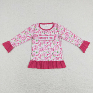 Daddy's Girl Floral Hot Pink Ruffles Girls Long Sleeve Top