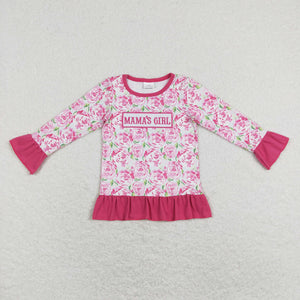 Mama's Girl Floral Hot Pink Ruffles Girls Long Sleeve Top