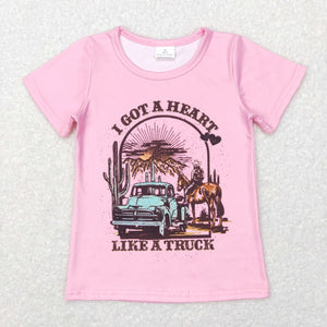 I got a heart like a truck Rodeo Pink Girls Short Sleeve Top