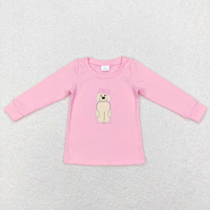 Bow Dog Pink Girls Long Sleeve Top