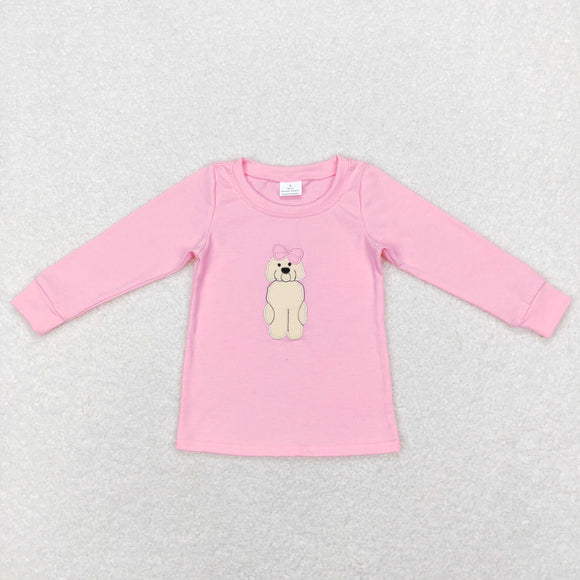 Bow Dog Pink Girls Long Sleeve Top