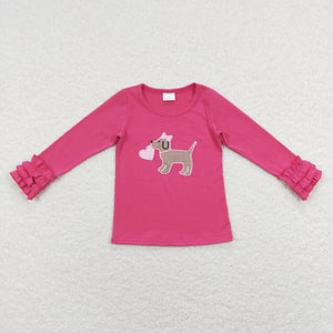 Heart Bow Dog Hot Pink Girls Long Sleeve Top