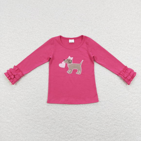 Heart Bow Dog Hot Pink Girls Valentines Top