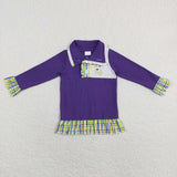 Dog Plaid Purple Girls Mardi Gras Top