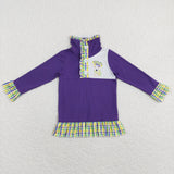 Dog Plaid Purple Girls Mardi Gras Top