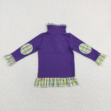 Dog Plaid Purple Girls Mardi Gras Top