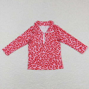 Leopard Print Polo Pink Girls Long Sleeve Top