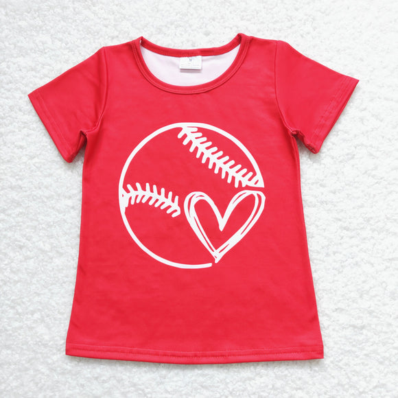 Baseball Red Girls Short Sleeve Top