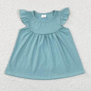 Solid Bluish Girls Short Sleeve Top