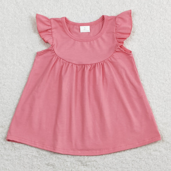 Solid Pink Girls Short Sleeve Top