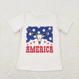 America Highland Cow Beige Boys 4th of July Top