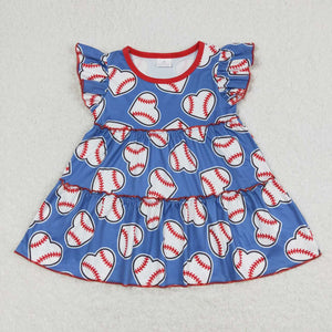 Baseball Heart Blue Girls Short Sleeve Top