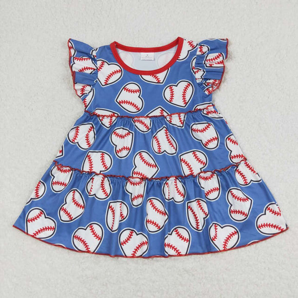 Baseball Heart Blue Girls Short Sleeve Top