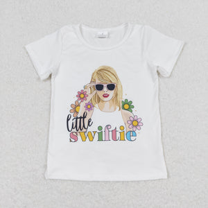 Little Swiftie Floral Singer White Girls Short Sleeve Top