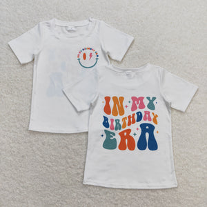 12-18M--14-16T In my birthday era Smile White Girls Short Sleeve Top