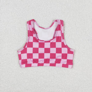 Hot Pink Plaid Yoga Girls Short Sleeve Top