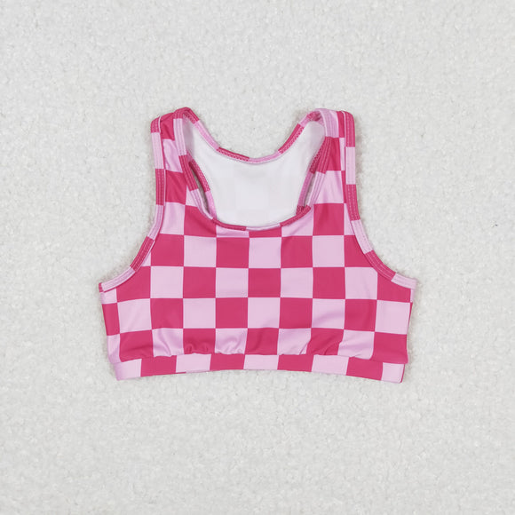 Hot Pink Plaid Yoga Girls Short Sleeve Top