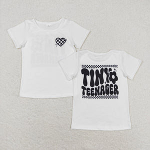 Tiny Teenager Plaid Heart White Girls Short Sleeve Top