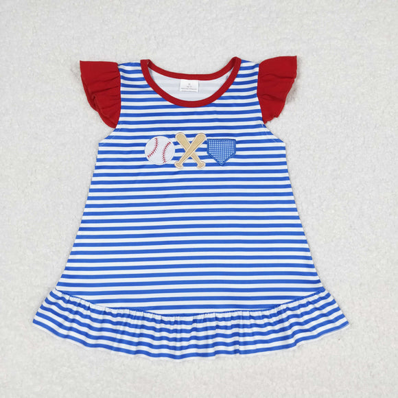 Baseball Blue Stripe Girls Short Sleeve Top