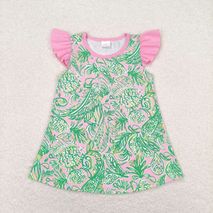 Sea Grass Fish Pink Green Girls Short Sleeve Top