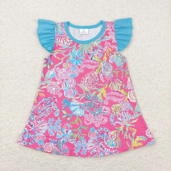 Sea Grass Shell Hot Pink Girls Short Sleeve Top