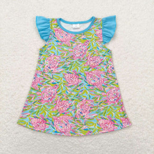 Sea Grass Tortoise Blue Girls Short Sleeve Top