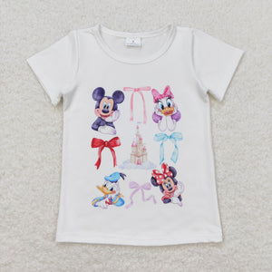 Cartoon Castle Bows White Girls Short Sleeve Top