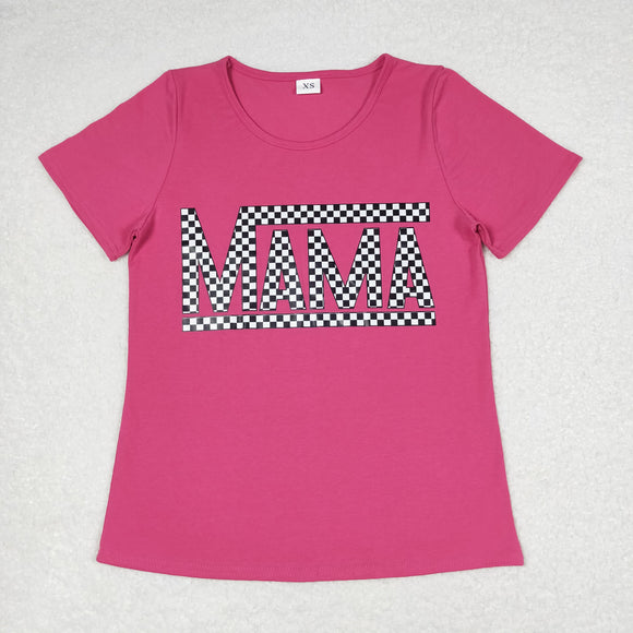 Mama Plaid Hot Pink Mommy & Me Adult Short Sleeve Top