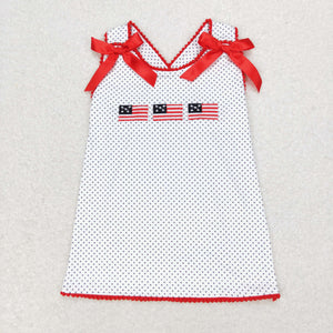 Flag Polka Dots Red Bows Girls 4th of July Top