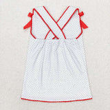 Flag Polka Dots Red Bows Girls 4th of July Top