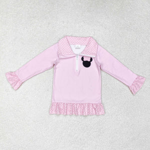 Cartoon Pink Polo Girls Long Sleeve Top