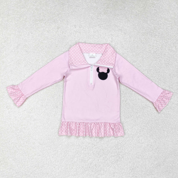 Cartoon Pink Polo Girls Long Sleeve Top