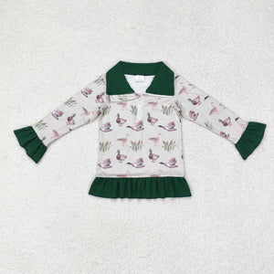 Duck Green Ruffles Polo Girls Long Sleeve Top