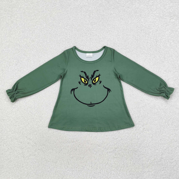 Cartoon Smile Green Girls Christmas Top