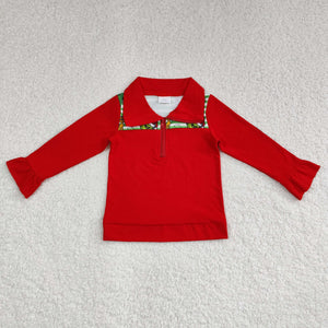 Cartoon Green Guy Red Polo Girls Christmas Top