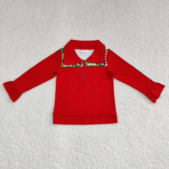 Cartoon Green Guy Red Polo Girls Christmas Top