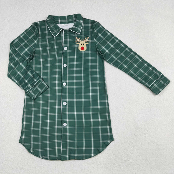 Reindeer Green Plaid Mommy & Me Adult Top Christmas Pajamas