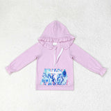 Sea Grass Pocket Purple Ruffles Girls Hoodie Top