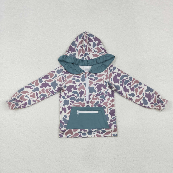 Camo Blue Pocket Beige Girls Hoodie Top